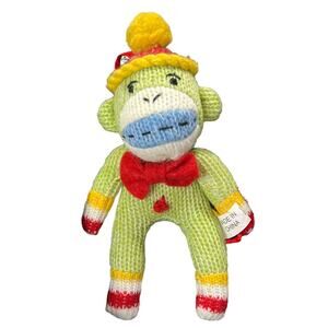 Vintage 90's 1997 Christmas Ornament Sock Monkey Collectible 4" Green Red Blue Y